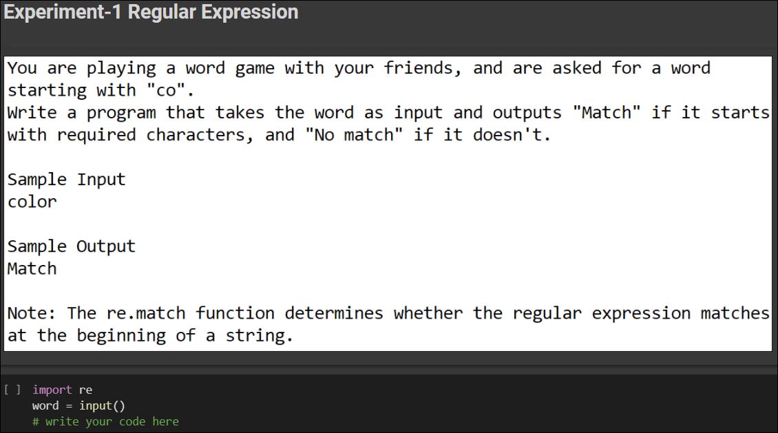Experiment - 1 Regular Expression.JPG
