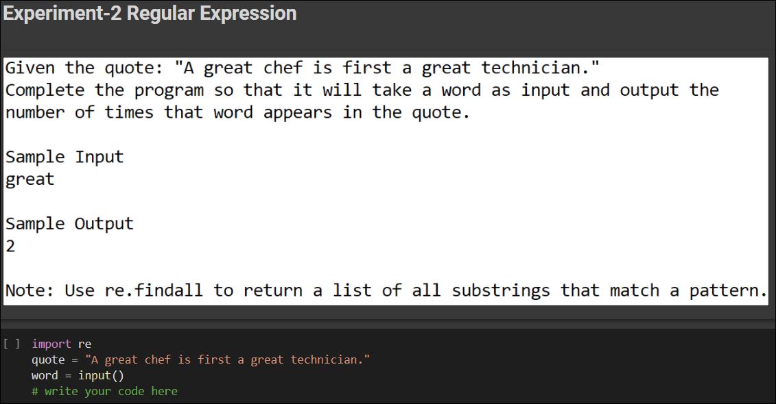 Experiment - 2 Regular Expression.JPG